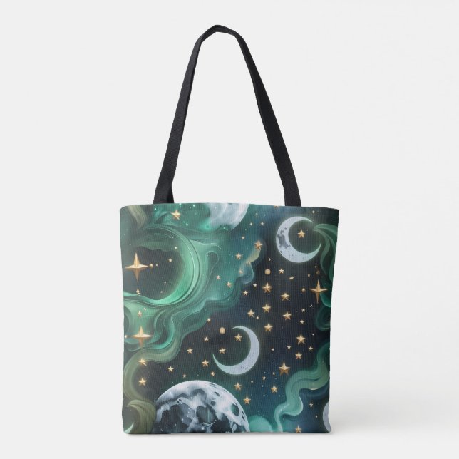 Emerald Green Moon Phases Tote Bag (Back)