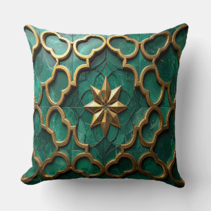 Emerald Green Moorish Geometric Art Pillow