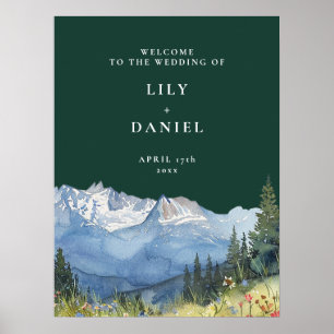 Emerald Green Mountain Floral Wedding Welcome Sign
