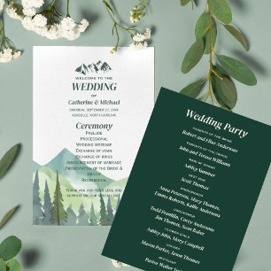 Emerald Green Mountain Pine Rustic Wedding Programme