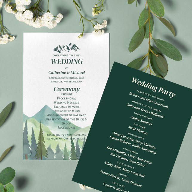 Emerald Green Mountain Pine Rustic Wedding Programme (Creator Uploaded)