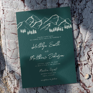 Emerald Green Mountain Pine Tree Outdoor Wedding Invitation