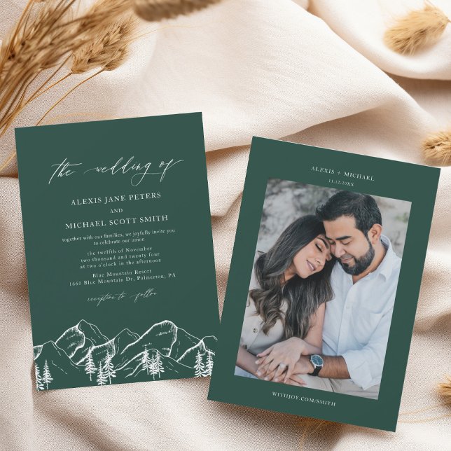 Emerald Green Mountains Outdoor Pine Tree Wedding Invitation (Creator Uploaded)