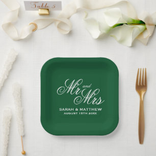 Emerald green Mr and Mrs most elegant wedding Paper Plate