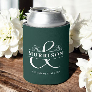 Emerald Green Mr Mrs Wedding Favour  Can Cooler