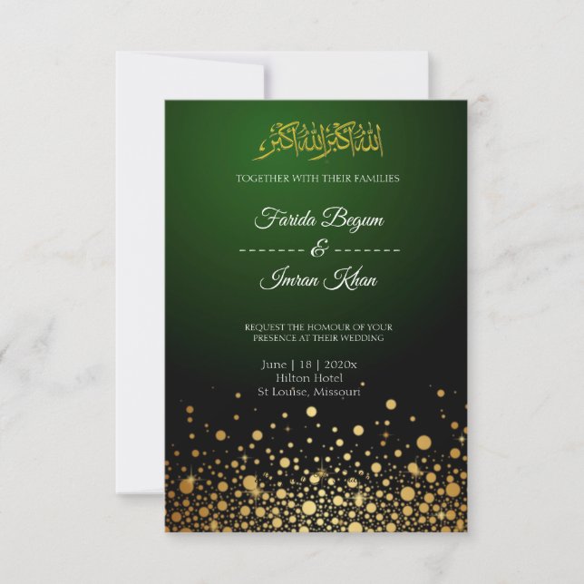 Emerald Green Muslim Wedding Invitation (Front)