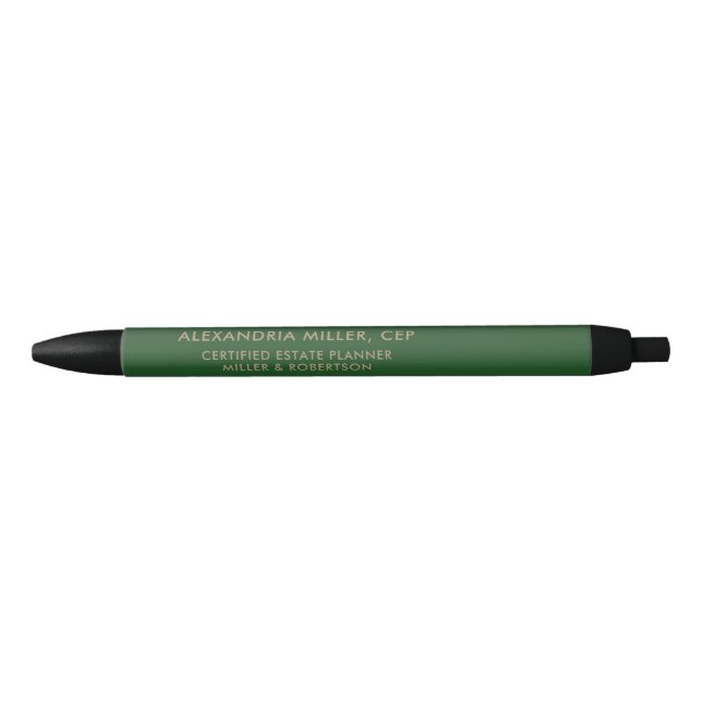 Emerald Green Name Title Company Typographic Black Ink Pen (Front)