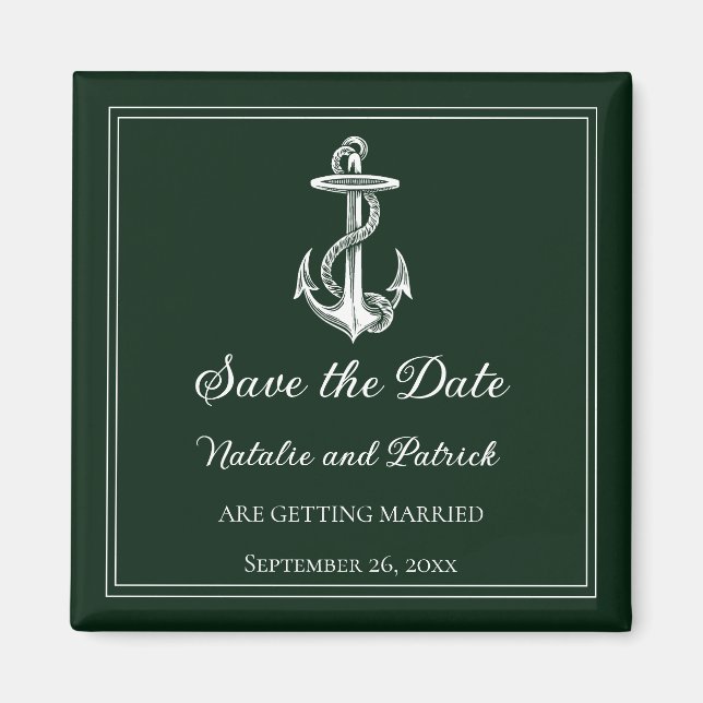 Emerald Green Nautical Anchor Save the Date Magnet (Front)