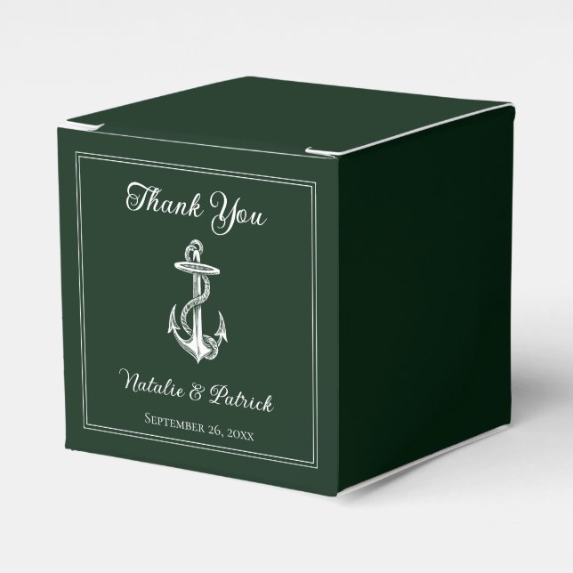 Emerald Green Nautical Anchor Wedding Favour Boxes (Front Side)