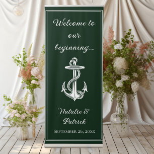 Emerald Green Nautical Anchor Wedding Retractable Banner