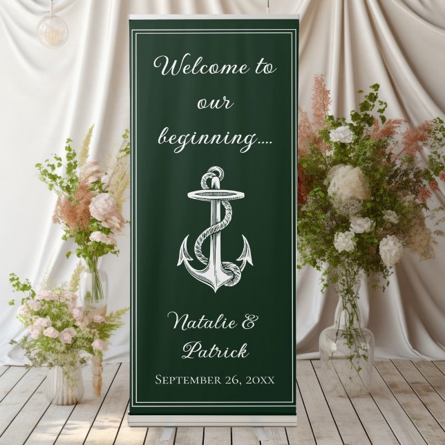 Emerald Green Nautical Anchor Wedding Retractable Banner (Emerald Green Nautical Anchor Wedding Welcome Retractable Banner)