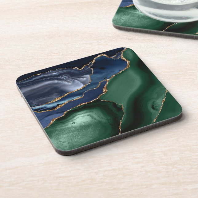 Emerald Green Navy Blue Gold Agate Coaster (Left Side)