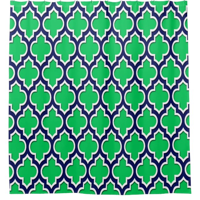 Emerald Green Navy Blue White XL Moroccan #4DS Shower Curtain (Front)