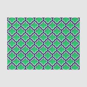 Emerald Green Navy White Moroccan Quatrefoil #5DS Tissue Paper