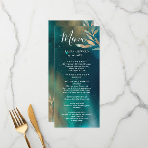 Emerald green nebula galaxy night sky golden foil menu