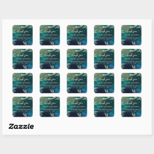 Emerald green nebula galaxy night sky golden foil  square sticker