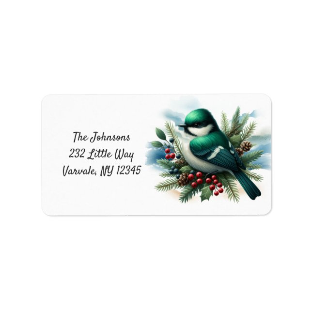 Emerald Green Nesting Bird Holiday New Address Label (Front)