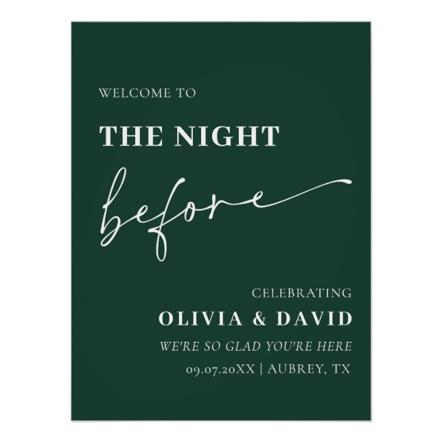 Emerald Green Night Before Rehearsal Dinner Sign (Front)