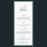 Emerald Green Old Money Wedding Dinner Menu Card<br><div class="desc">Bring refined elegance to your reception with this Emerald Green Old Money Wedding Dinner Menu Card. Featuring a rich emerald background, classic serif typography, and minimalist layout, it perfectly embodies timeless luxury and sophistication. Ideal for formal, garden, or vintage-inspired weddings, this editable menu card adds depth, charm, and old-money allure...</div>