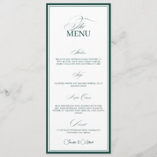 Emerald Green Old Money Wedding Dinner Menu Card