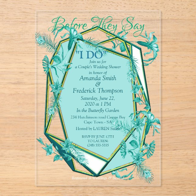 Emerald green on a sculpture texture backing acrylic invitations (Front)