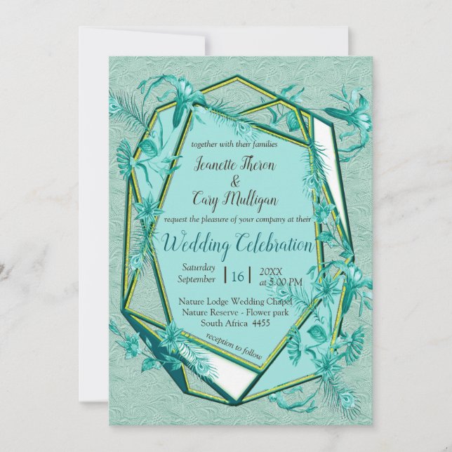 Emerald green on a sculpture texture backing invitation (Front)
