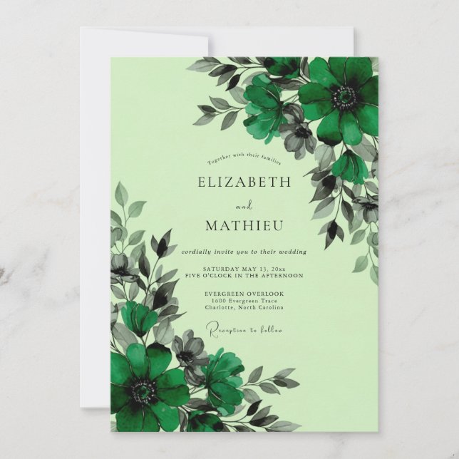 Emerald Green Opulent Botanical Wedding Invitation (Front)