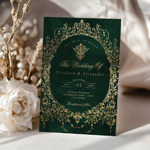 Emerald Green Ornate Emerald and gold foil Wedding Invitation