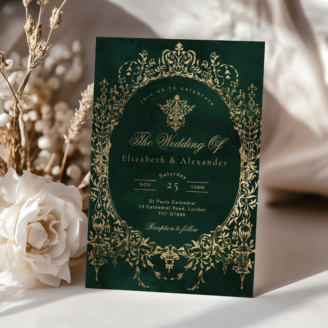 Emerald Green Ornate Emerald and gold foil Wedding Invitation (Creator Uploaded)