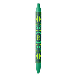 Emerald Green Ornate Kaleidoscope Monogram Black Ink Pen