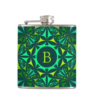 Emerald Green Ornate Kaleidoscope Monogram Hip Flask