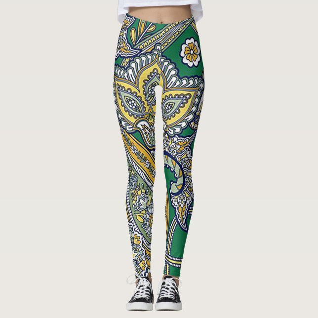 Emerald Green Paisley Leggings (Front)