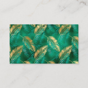 Emerald Green Palm Leaf Bright Golden Jungle Business Card