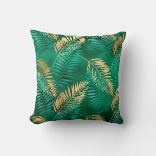 Emerald Green Palm Leaf Bright Golden Jungle Cushion
