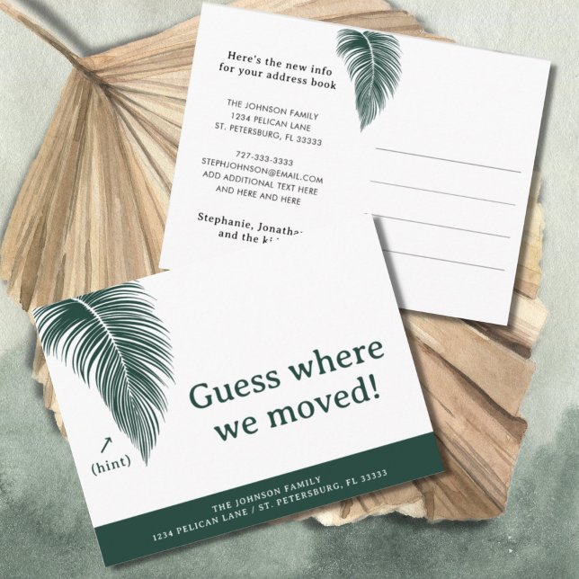 Emerald Green Palm Leaf Fun Florida New Address Announcement Postcard (Creator Uploaded)