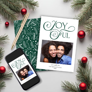 Emerald Green Pattern Joyful Christmas Photo Holiday Card