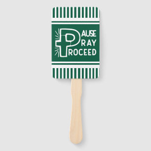 emerald green Pause Pray Proceed Christian Hand Fan