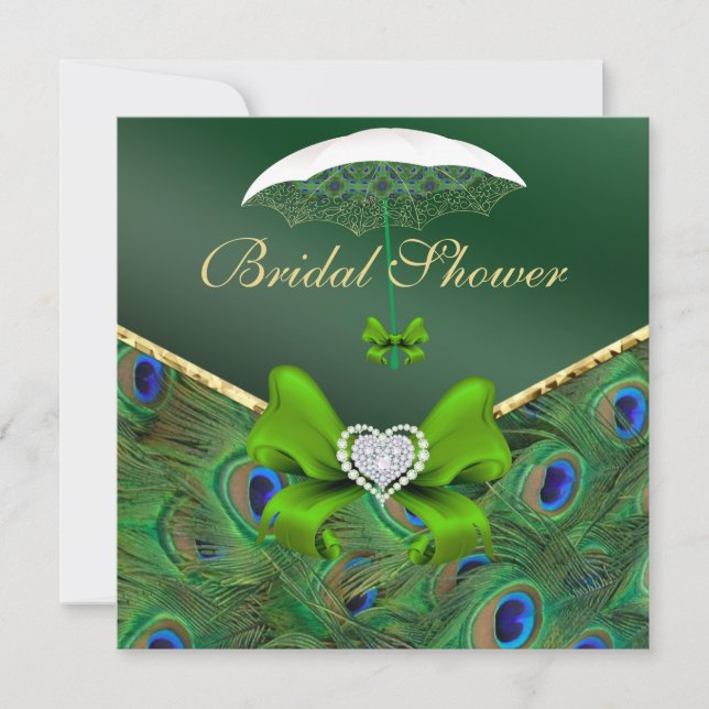 Emerald Green Peacock Bridal Shower Invite (Front)