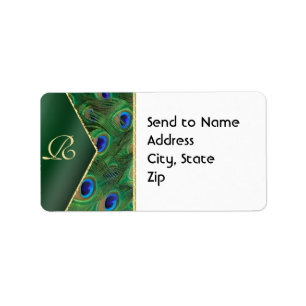 Emerald Green Peacock Monogram Address Label