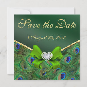 Emerald green Peacock Save the Date
