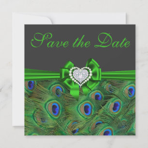 Emerald green Peacock Save the Date