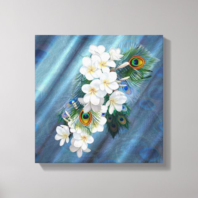 Emerald Green Peacock Silk Bouquets Canvas Print (Front)