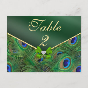 Emerald Green Peacock Table Number Card
