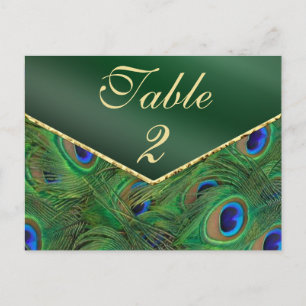 Emerald Green Peacock Table Number Card