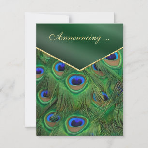 Emerald Green Peacock Wedding Announcement