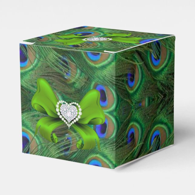 Emerald Green Peacock Wedding Favour Box (Front Side)