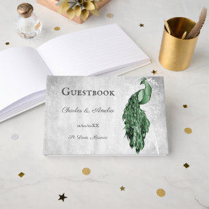 Emerald Green Peacock Wedding Guest Book
