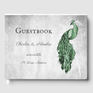 Emerald Green Peacock Wedding Guest Book