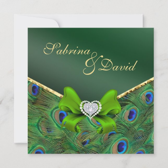 Emerald Green Peacock Wedding Invitation (Front)