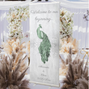 Emerald Green Peacock Wedding Retractable Banner